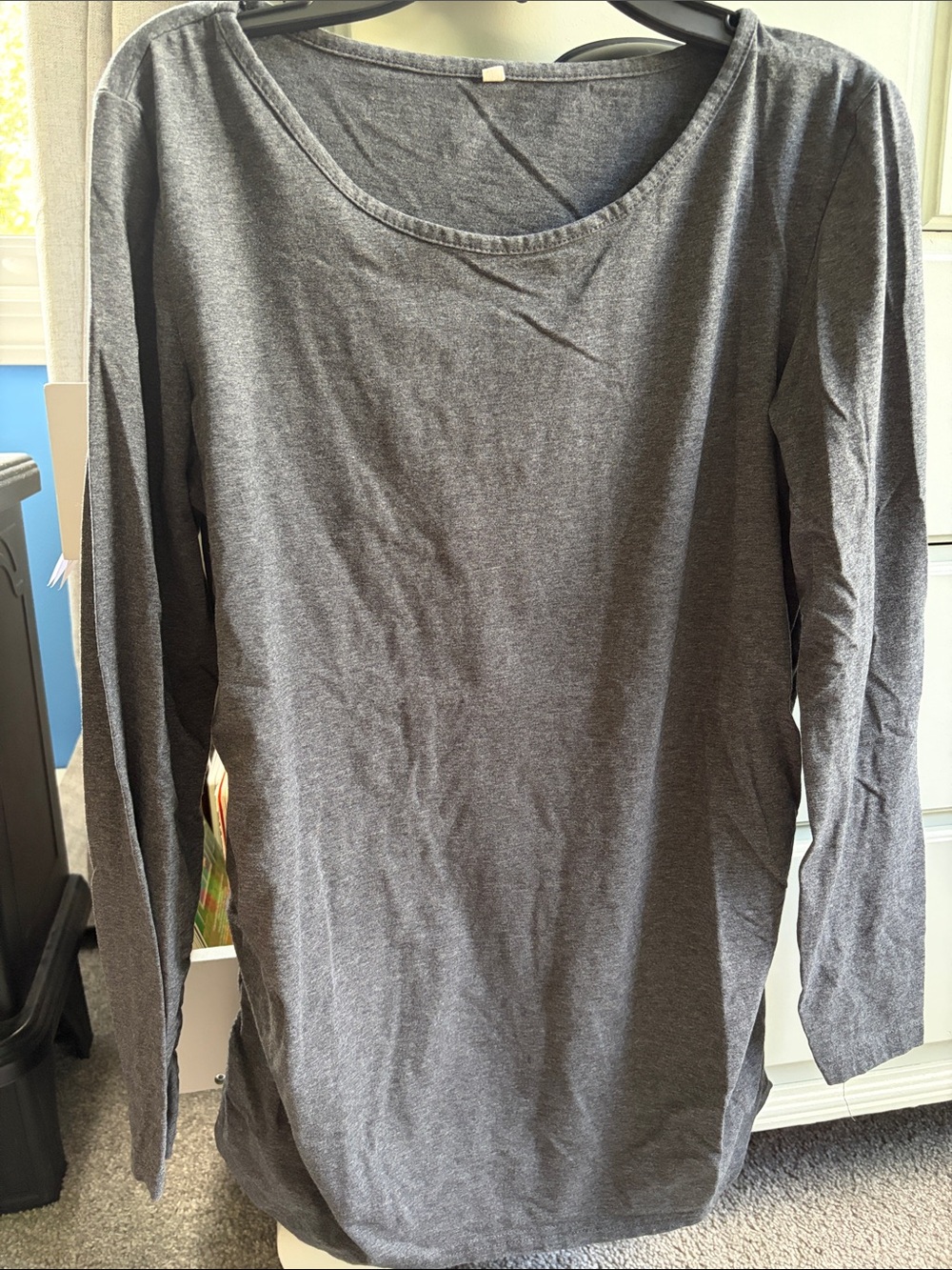 Classic Long Sleeve Maternity Scoop Neck Top - Dark Gray